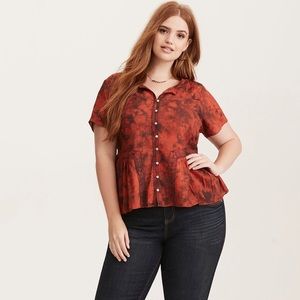 Torrid Tie Die Lace Trim Blouse